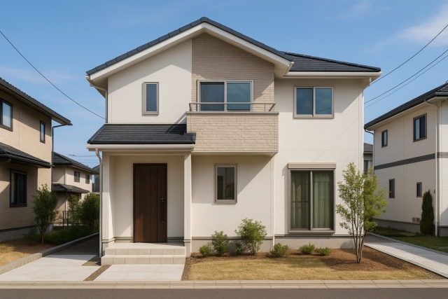 シンプルでモダンなデザインの二階建て住宅